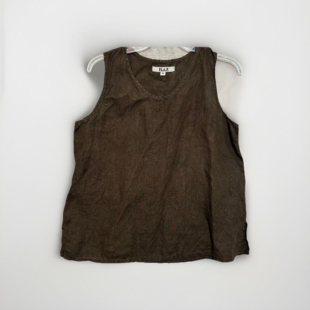 Flax 100% Linen Brown Sleeveless Tank Top Medium Minimalist Lagenlook Tunic